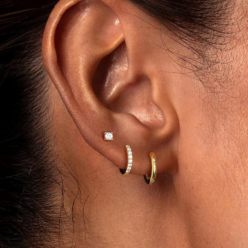 Poxtex Small Sterling Silver Huggie Hoop Earrings Set for Women, Hypoallergenic 14K Gold Plated Hoops Stacks for Multiple Piercings, Dainty Cute Mini Lightweight Cartilage Studs Trendy Jewelry Gift - Image 4